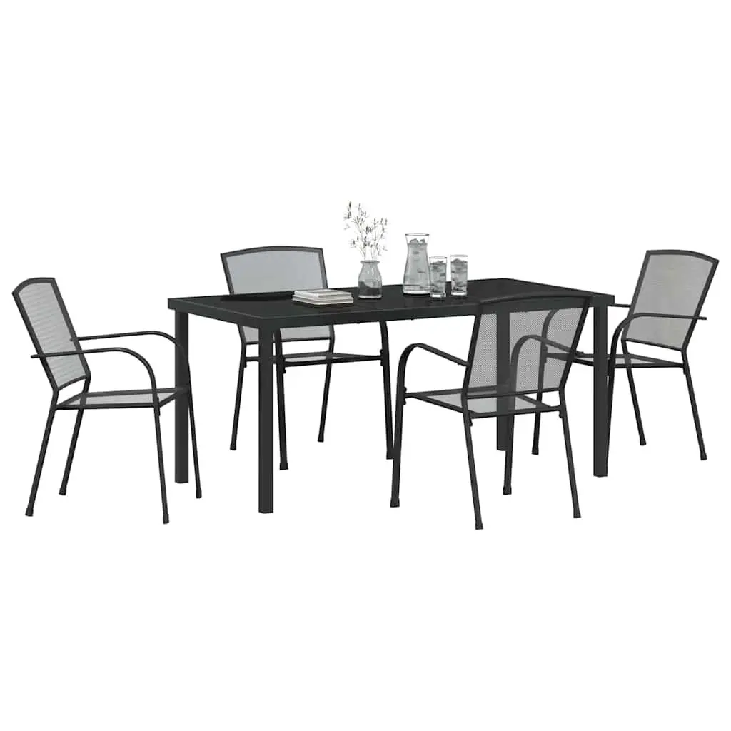Garden Dining Set Powder-coated Steel Frame 5 Piece Rectangular Anthracite Outdoor Furniture