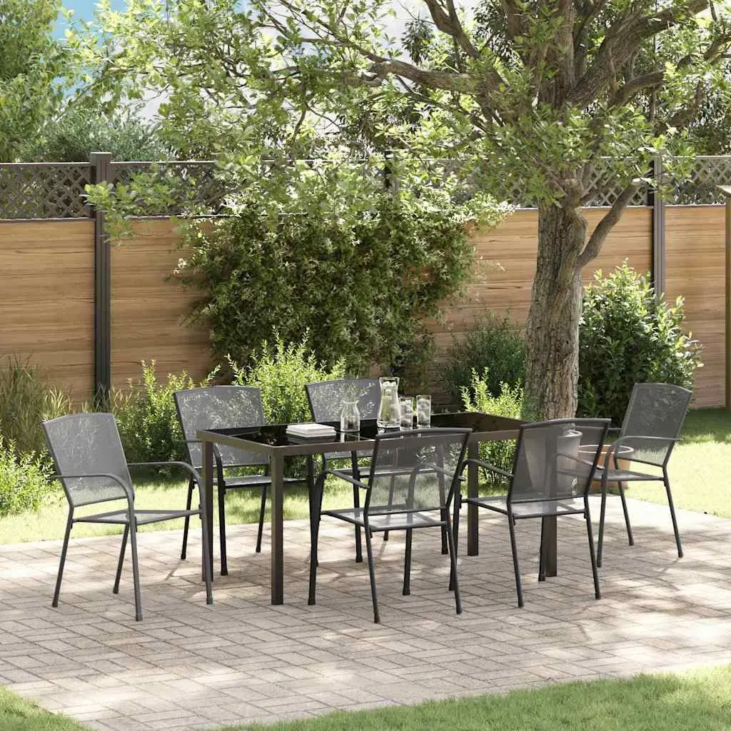 Garden Dining Set 7 Piece Outdoor Furniture Anthracite Steel Table Chairs