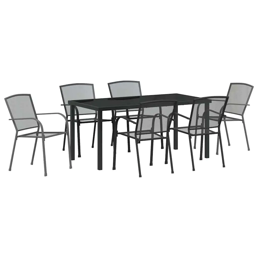 Garden Dining Set 7 Piece Outdoor Furniture Anthracite Steel Table Chairs