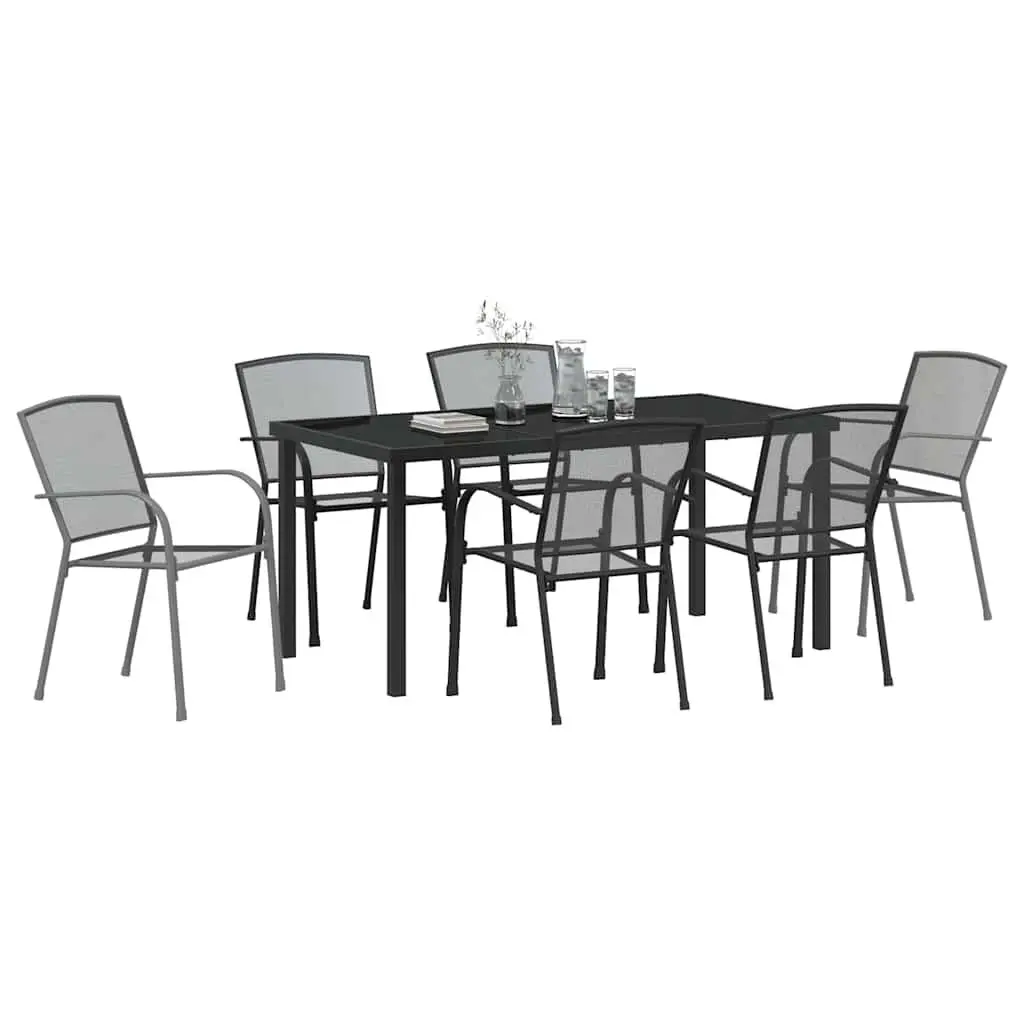 Garden Dining Set 7 Piece Outdoor Furniture Anthracite Steel Table Chairs