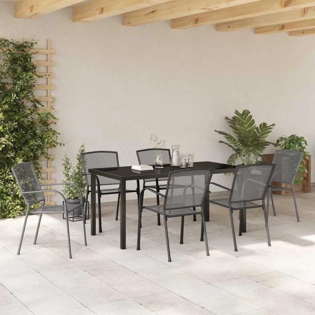 Garden Dining Set 7 Piece Outdoor Furniture Anthracite Steel Table Chairs