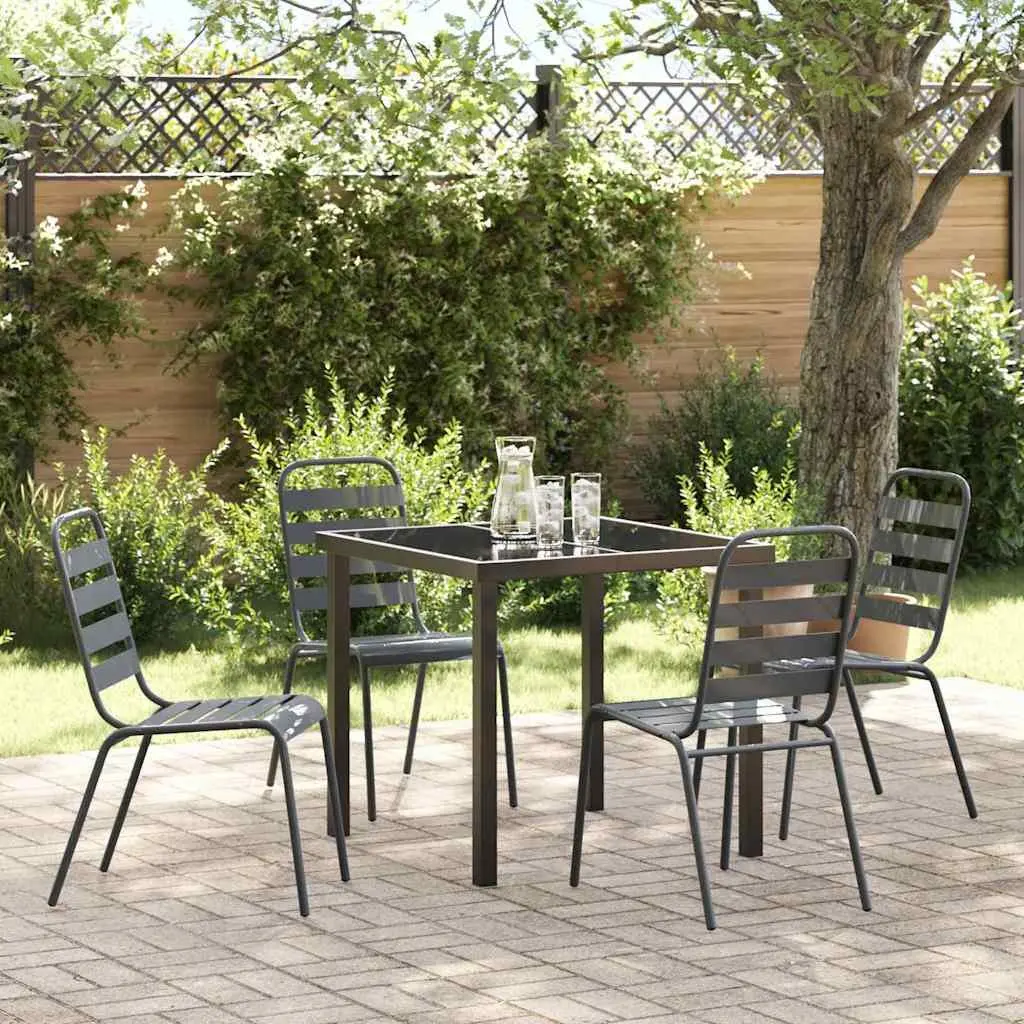 Garden Dining Set 5 Pieces Anthracite Steel Outdoor Furniture Patio Table Chairs