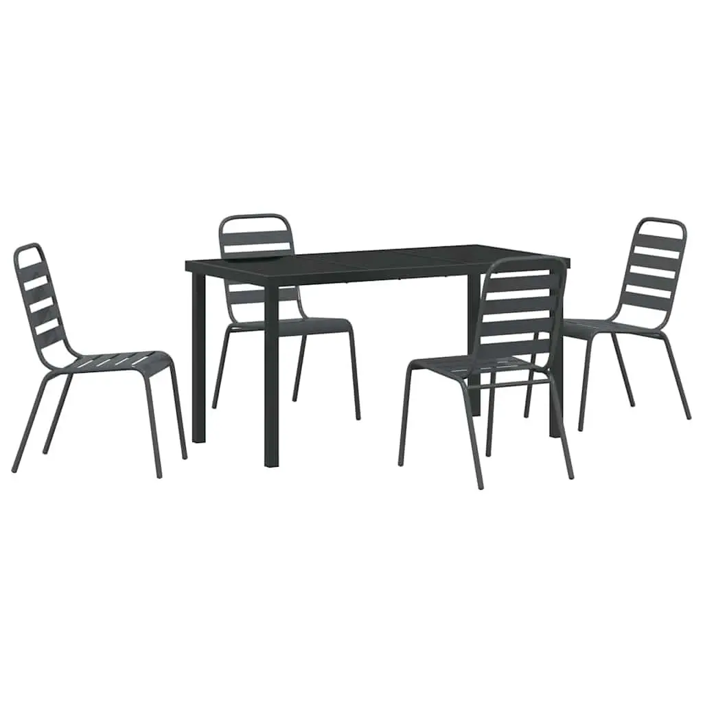 Garden Dining Set Steel Tempered Glass Table 5 Piece Anthracite Grey