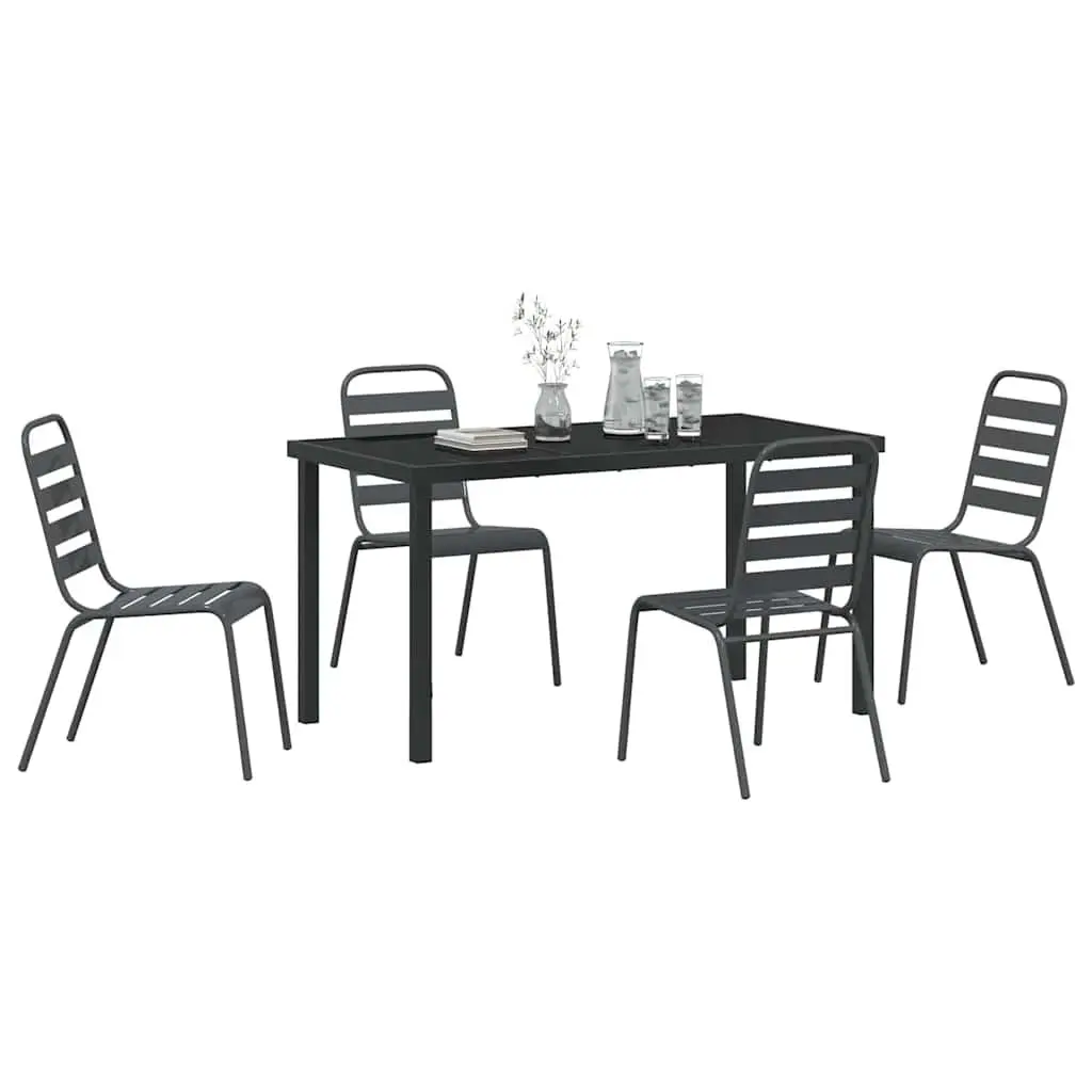 Garden Dining Set Steel Tempered Glass Table 5 Piece Anthracite Grey