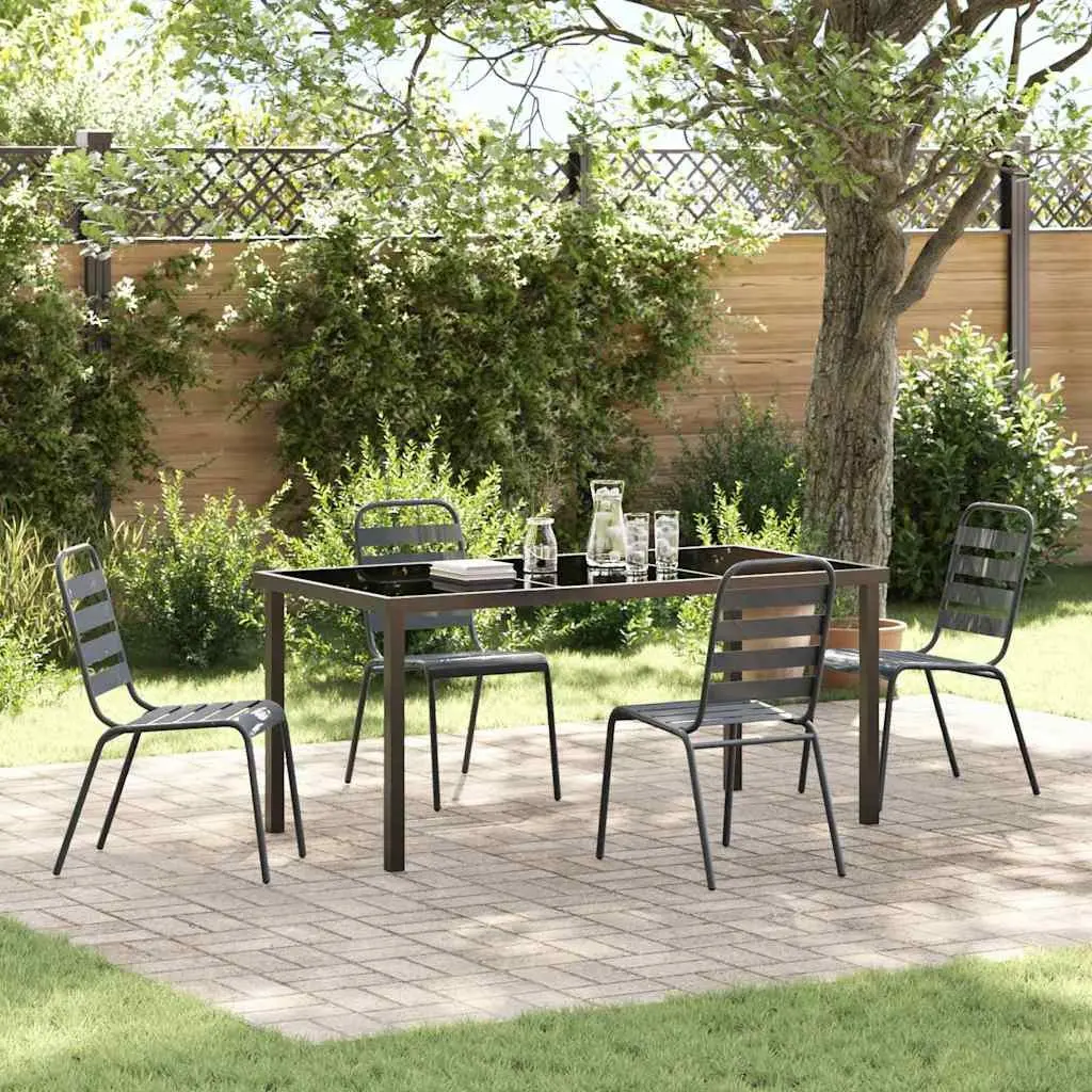 Garden Dining Set Powder-coated Steel Frame 5 Piece Rectangular Tempered Glass Table Anthracite Grey