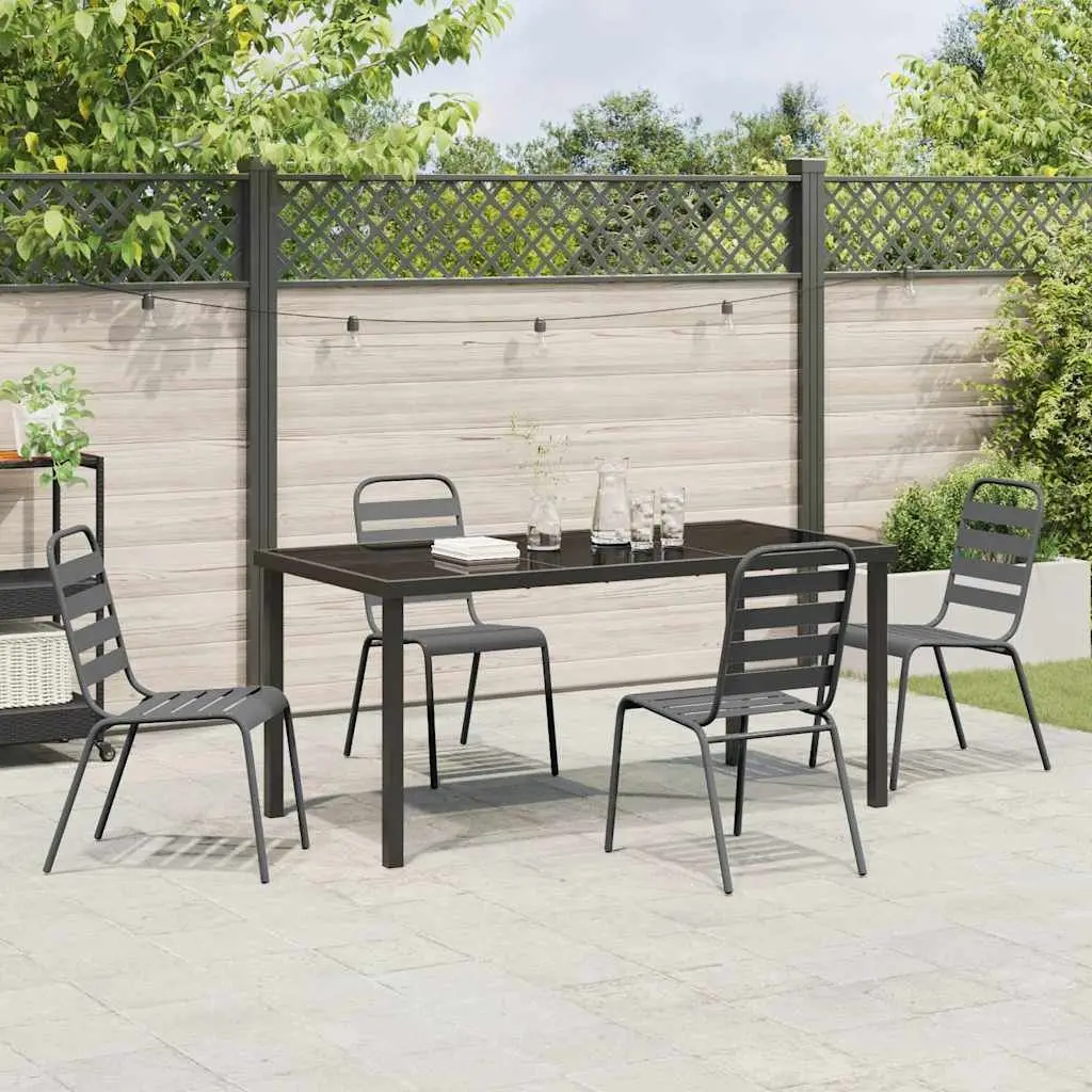 Garden Dining Set Powder-coated Steel Frame 5 Piece Rectangular Tempered Glass Table Anthracite Grey