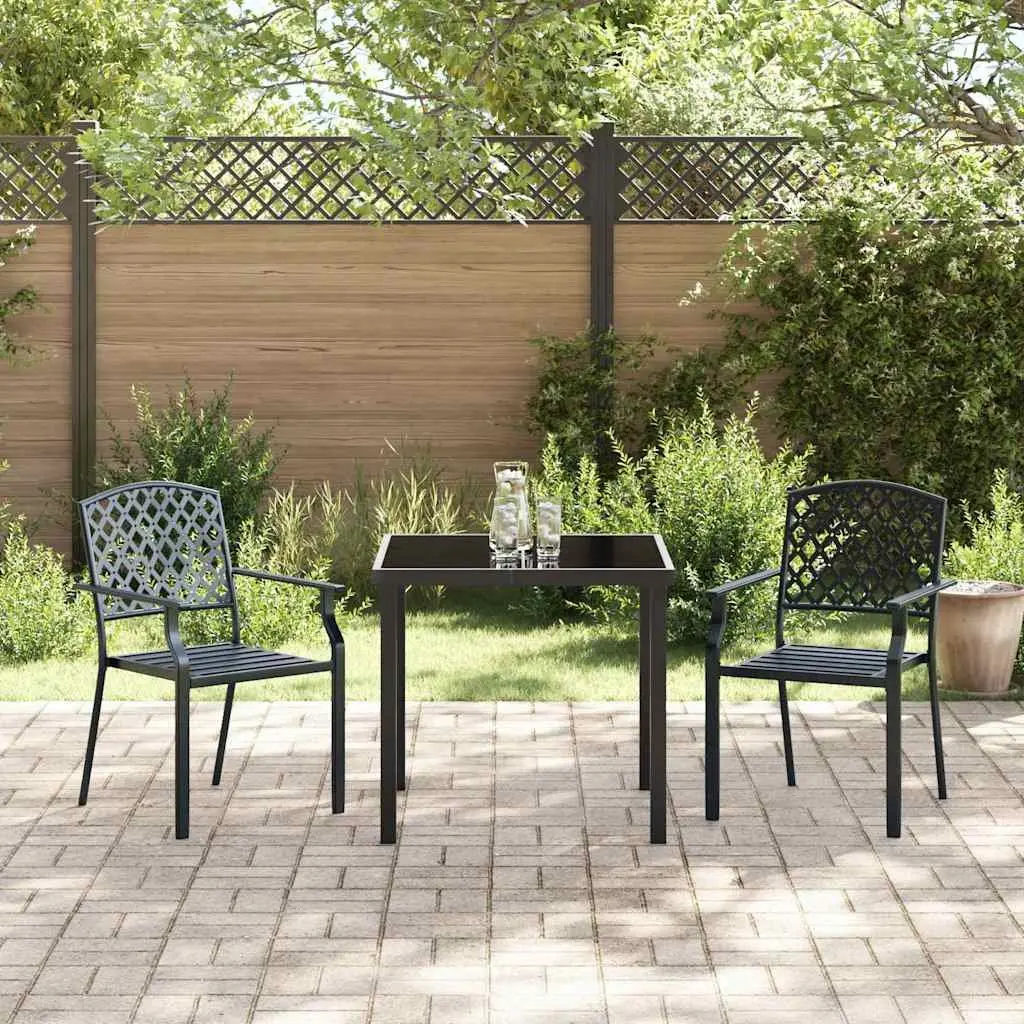 Garden Dining Set 3 Piece Tempered Glass Steel Anthracite