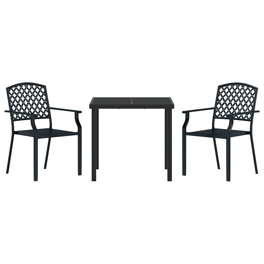 Garden Dining Set 3 Piece Tempered Glass Steel Anthracite