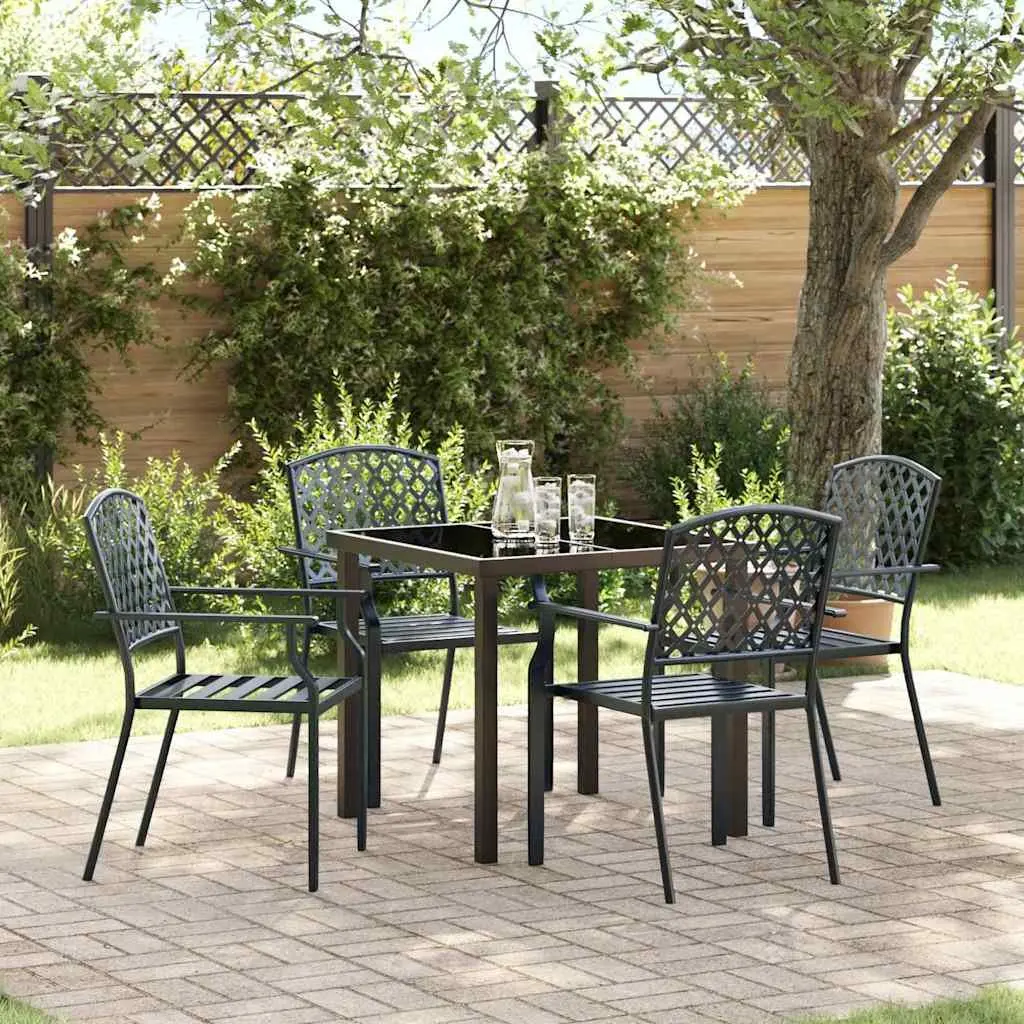 Garden Dining Set 5 Piece Powder-coated Steel Tempered Glass Anthracite