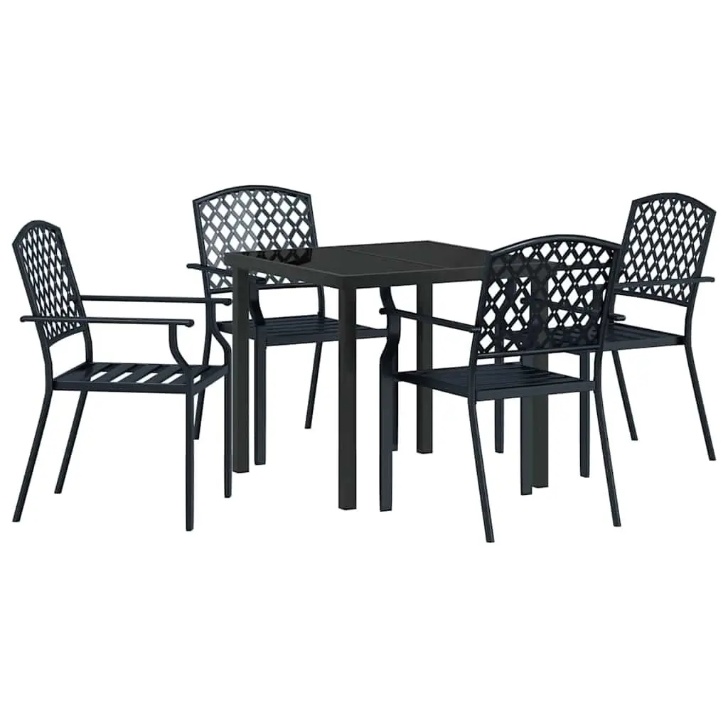 Garden Dining Set 5 Piece Powder-coated Steel Tempered Glass Anthracite