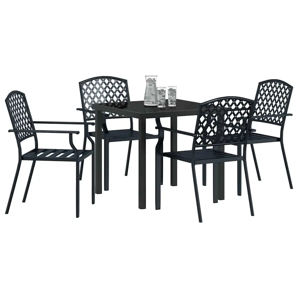 Garden Dining Set 5 Piece Powder-coated Steel Tempered Glass Anthracite