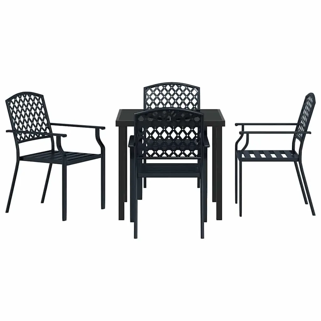 Garden Dining Set 5 Piece Powder-coated Steel Tempered Glass Anthracite
