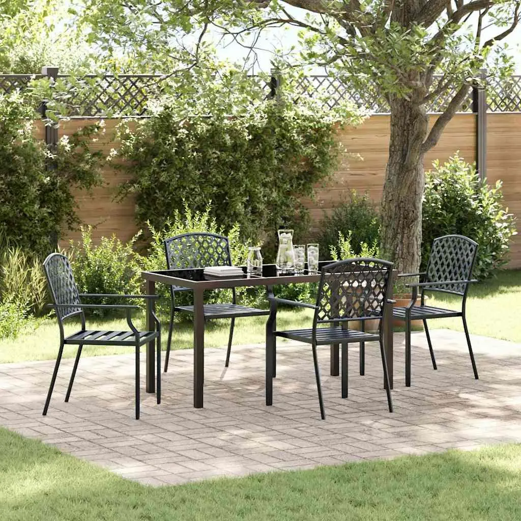 Garden Dining Set Tempered Glass 5 Piece Outdoor Furniture Anthracite Steel