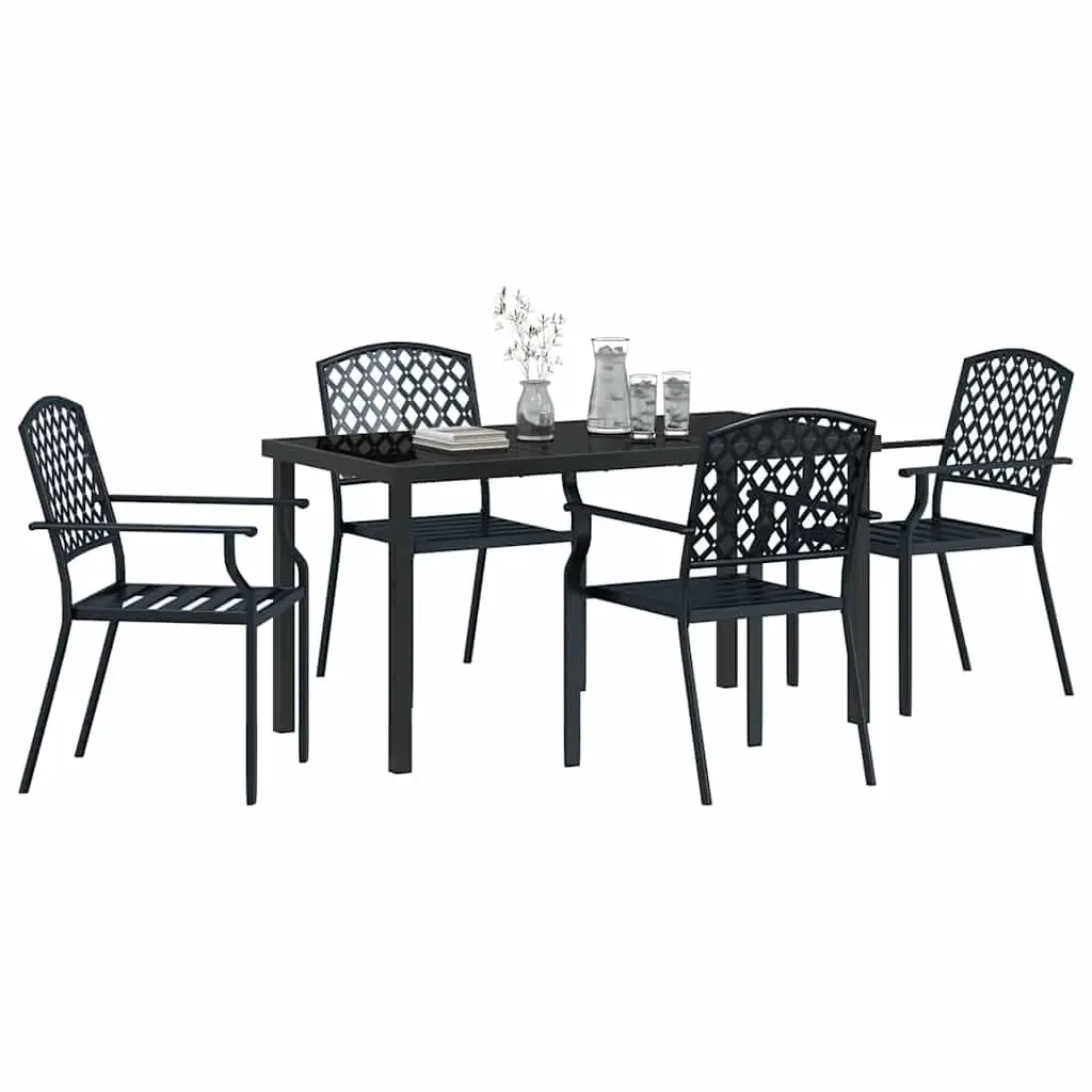 Garden Dining Set Tempered Glass 5 Piece Outdoor Furniture Anthracite Steel