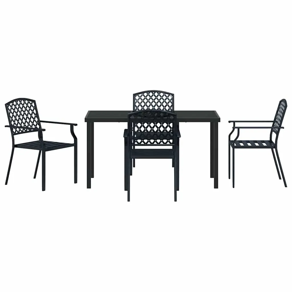Garden Dining Set Tempered Glass 5 Piece Outdoor Furniture Anthracite Steel
