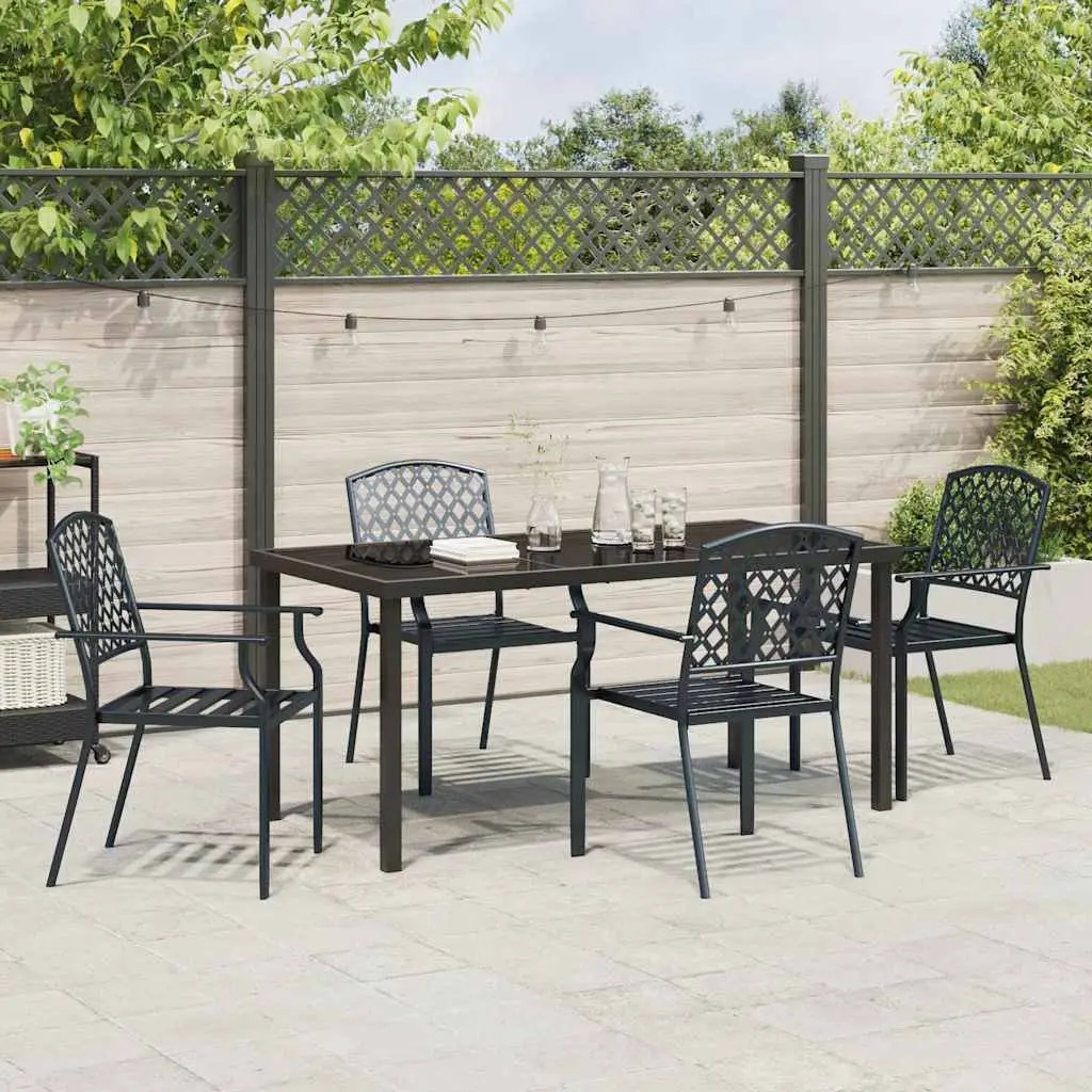 Garden Dining Set 5 Pieces Outdoor Furniture Anthracite Steel Frame Tempered