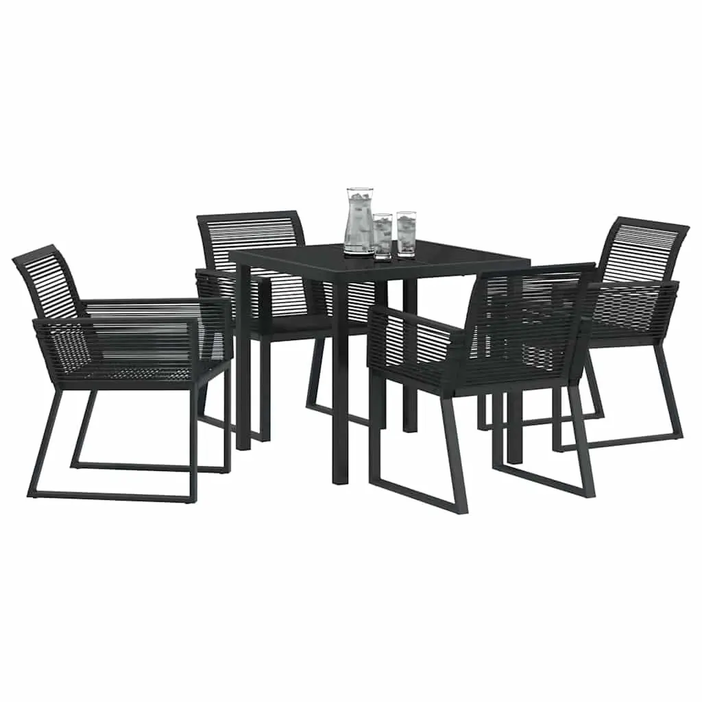 Outdoor Dining Set 5 Pieces Black Powder-coated Steel Poly Rattan