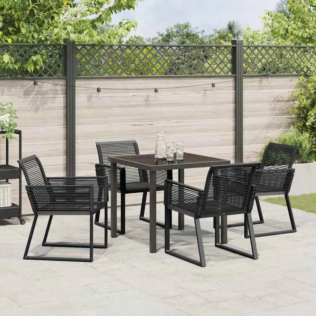 Outdoor Dining Set 5 Pieces Black Powder-coated Steel Poly Rattan
