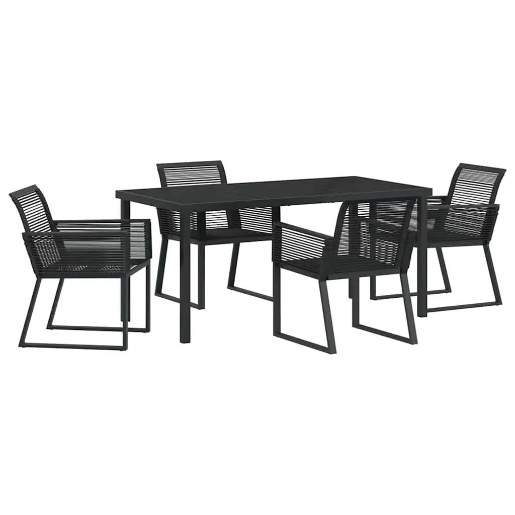 Garden Dining Set Powder-coated Steel 5 Piece Black Modern Rectangular Patio Table Chairs