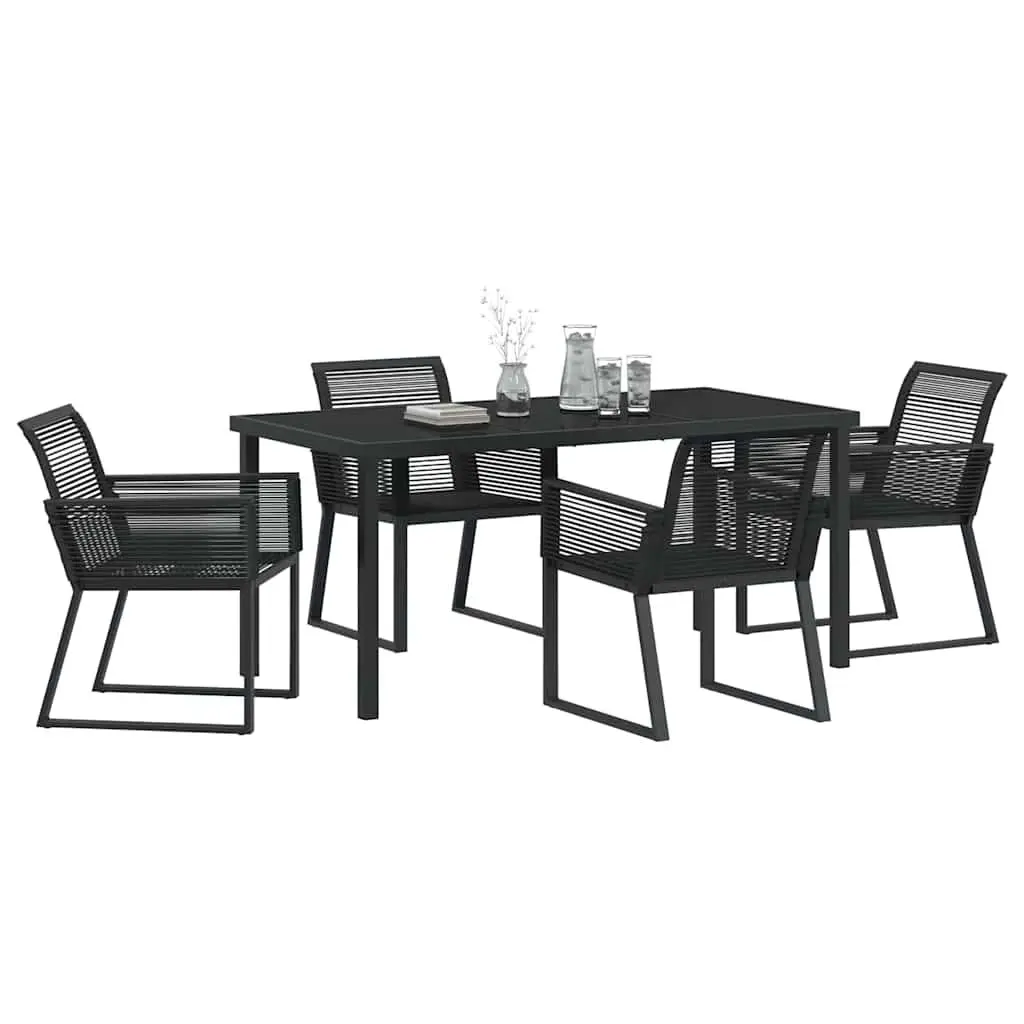 Garden Dining Set Powder-coated Steel 5 Piece Black Modern Rectangular Patio Table Chairs