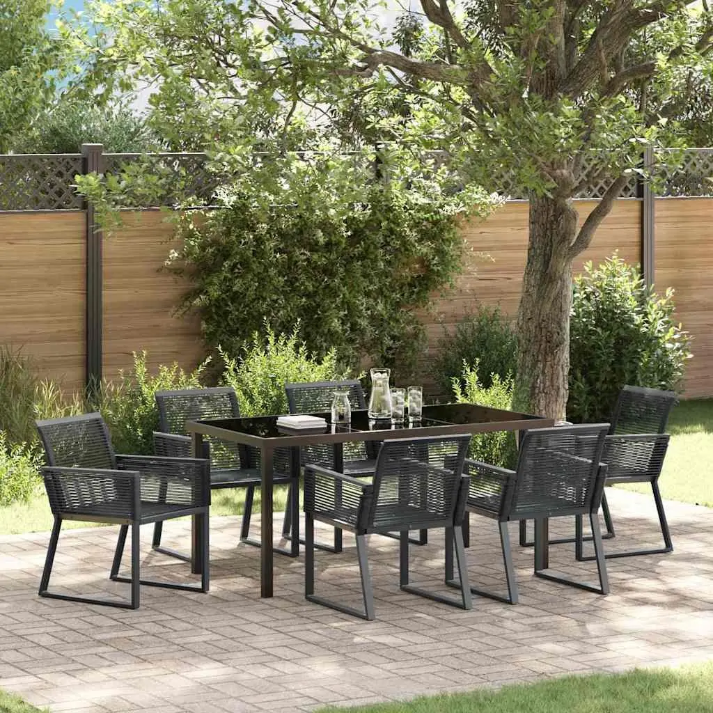 Garden Dining Set Steel 7 Pieces Rectangular Table Black