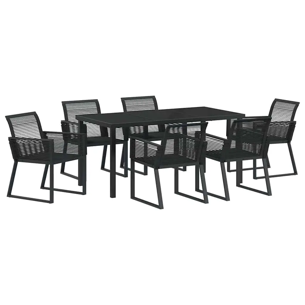 Garden Dining Set Steel 7 Pieces Rectangular Table Black