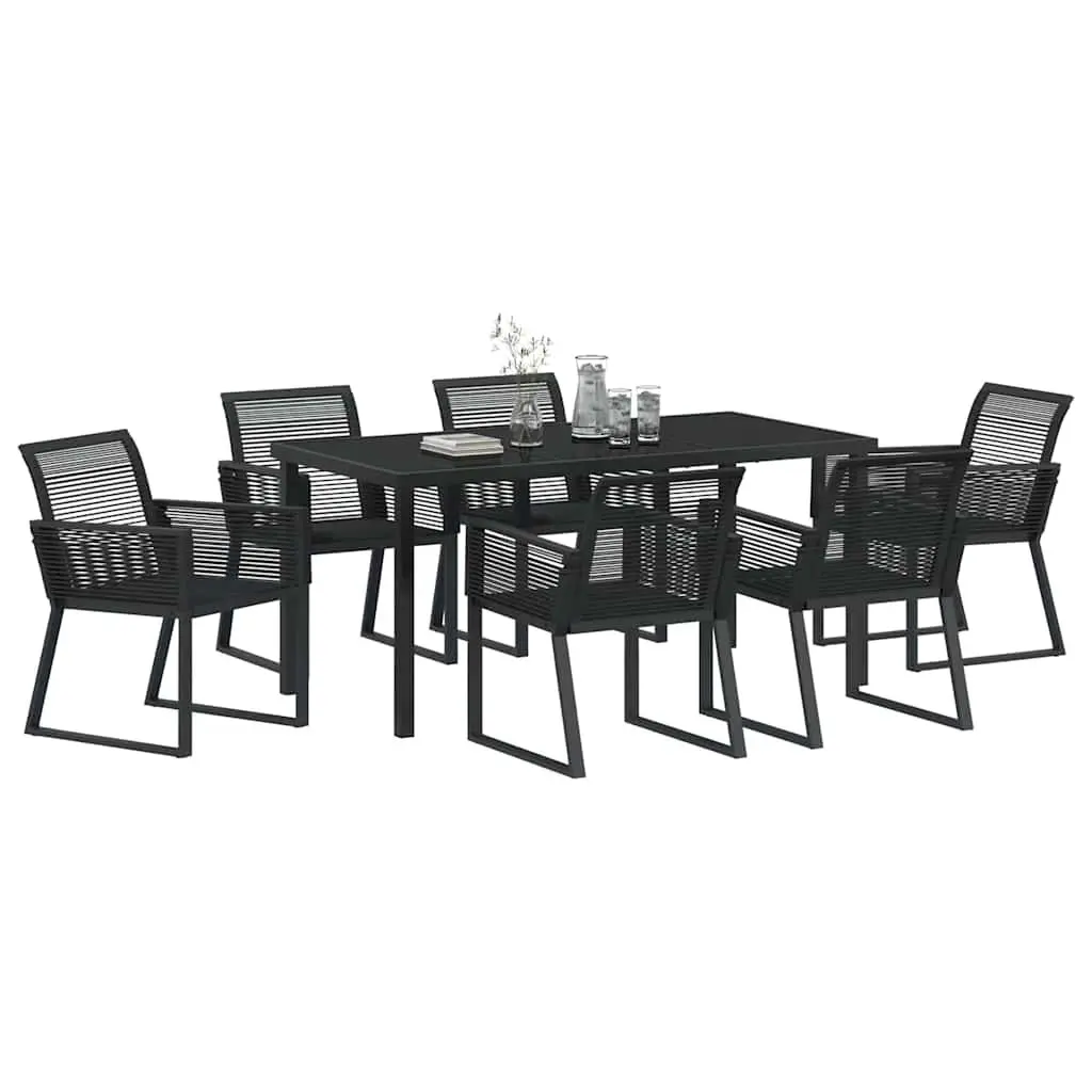 Garden Dining Set Steel 7 Pieces Rectangular Table Black