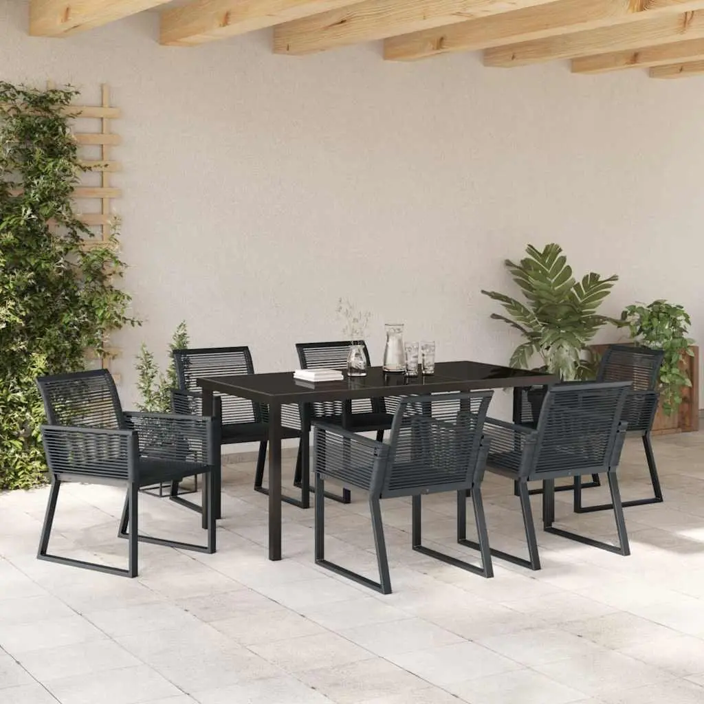 Garden Dining Set Steel 7 Pieces Rectangular Table Black
