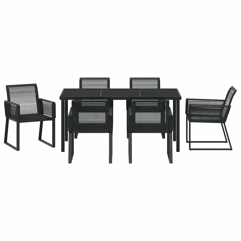 Garden Dining Set Steel 7 Pieces Rectangular Table Black
