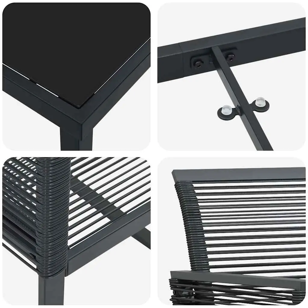 Garden Dining Set Steel 7 Pieces Rectangular Table Black