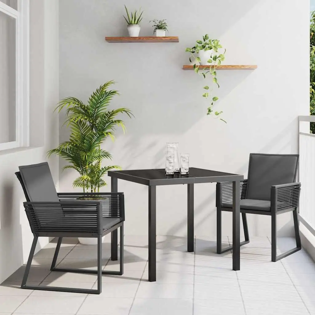 Outdoor Dining Set 3 Piece Rattan Steel Frame Black Tempered Glass Table and Chairs