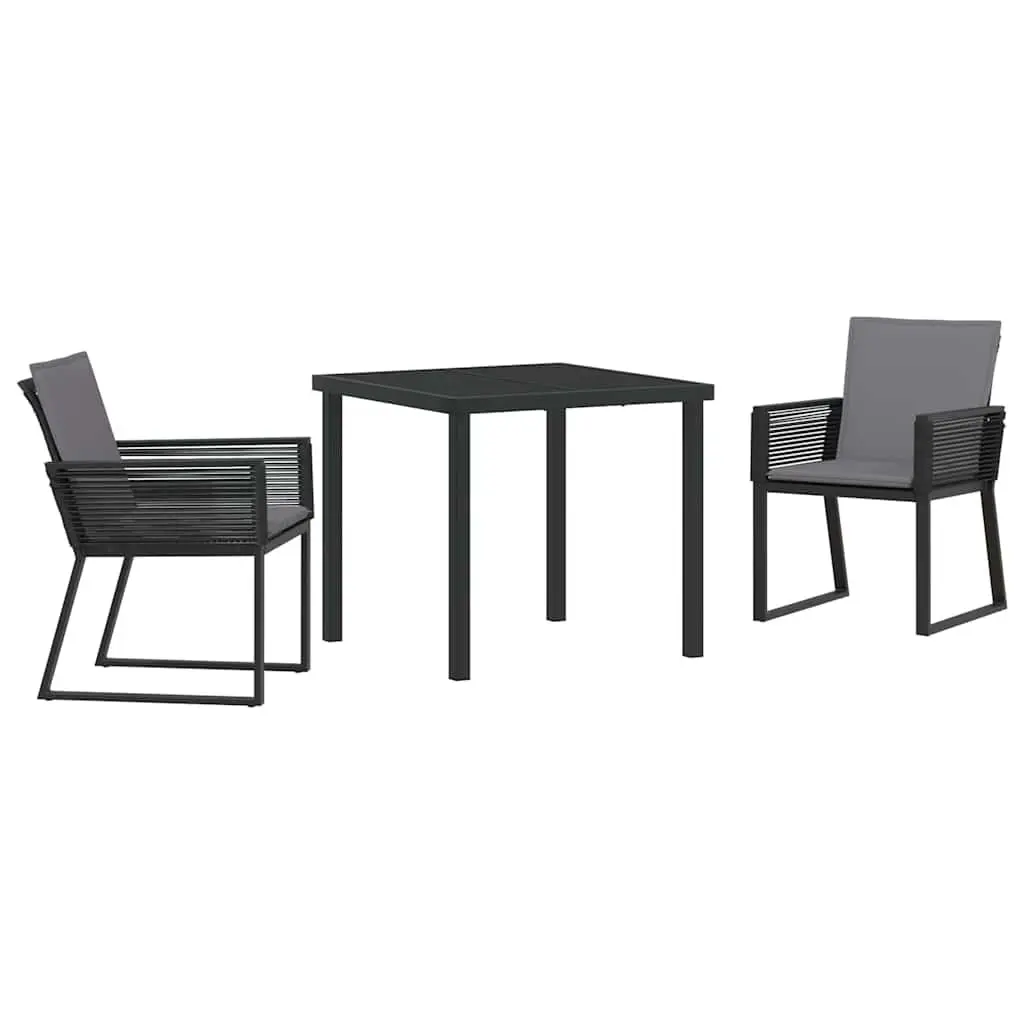 Outdoor Dining Set 3 Piece Rattan Steel Frame Black Tempered Glass Table and Chairs