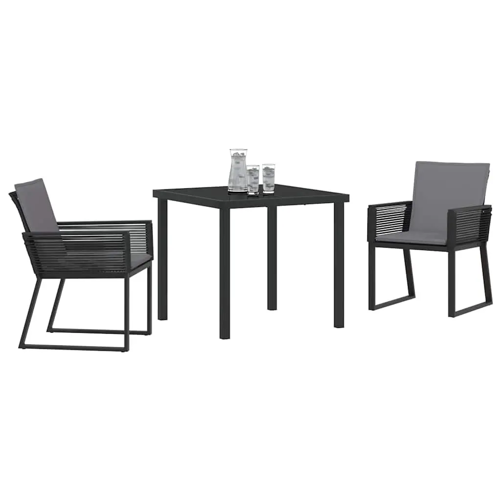 Outdoor Dining Set 3 Piece Rattan Steel Frame Black Tempered Glass Table and Chairs