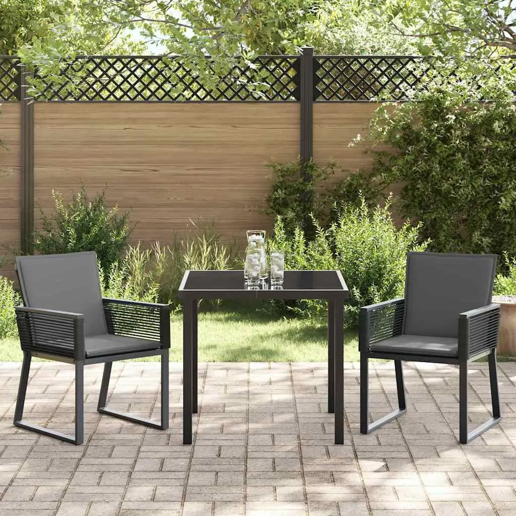 Outdoor Dining Set 3 Piece Rattan Steel Frame Black Tempered Glass Table and Chairs
