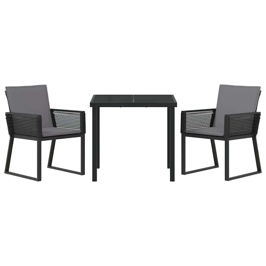 Outdoor Dining Set 3 Piece Rattan Steel Frame Black Tempered Glass Table and Chairs