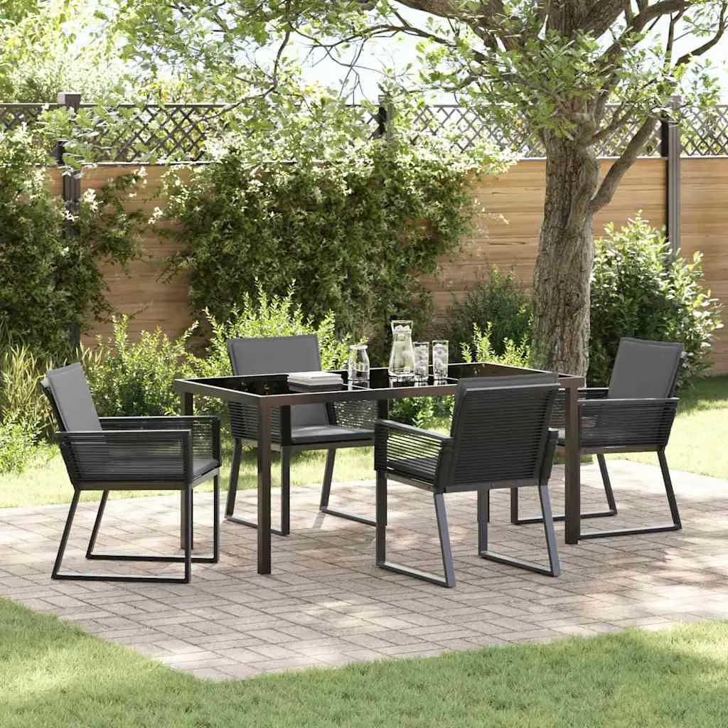 Garden Dining Set Poly Rattan Black Steel Frame 5 Pieces