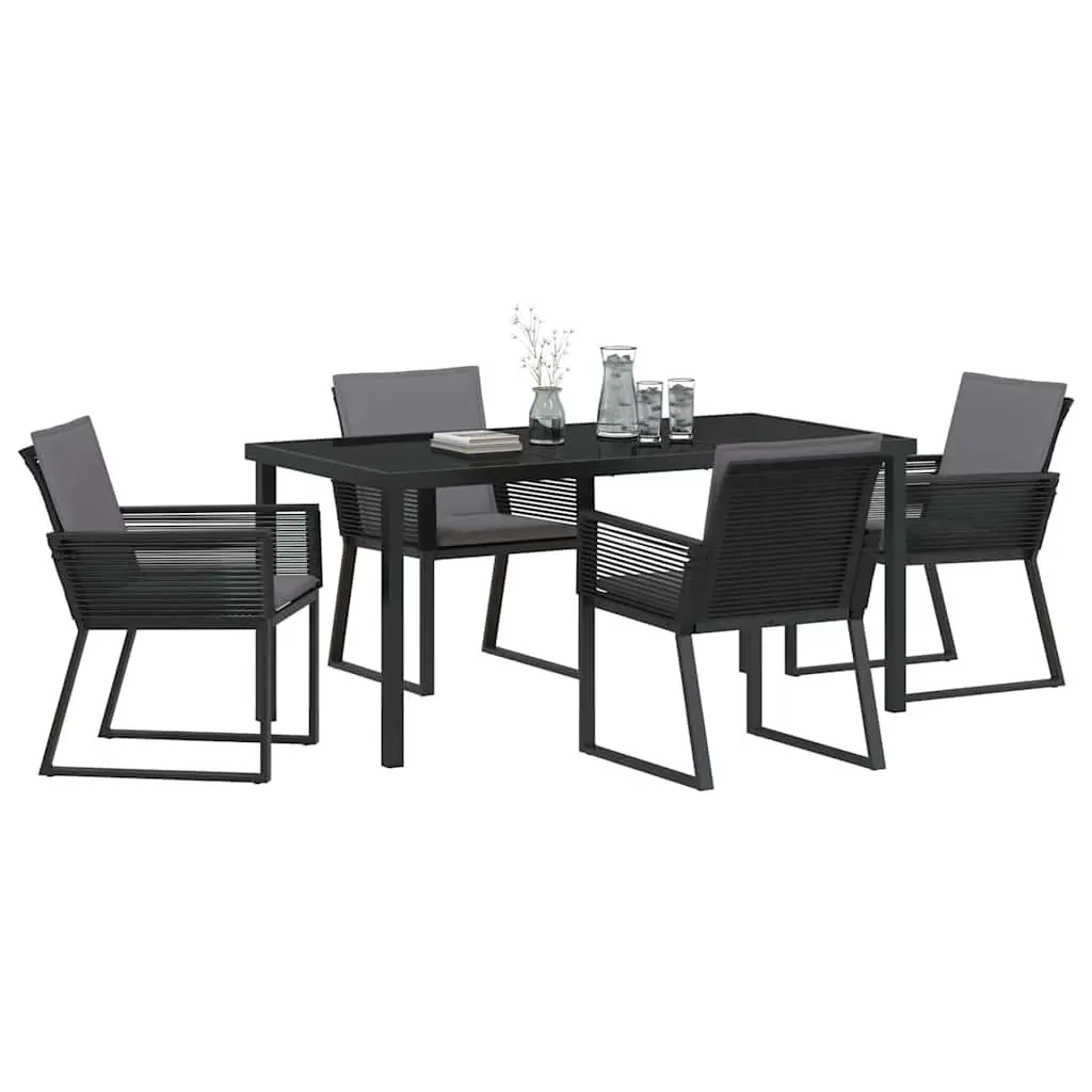 Garden Dining Set Poly Rattan Black Steel Frame 5 Pieces