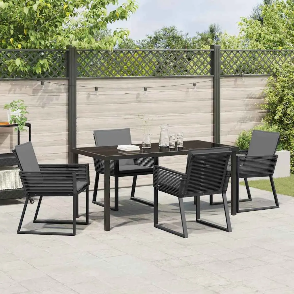 Garden Dining Set Poly Rattan Black Steel Frame 5 Pieces