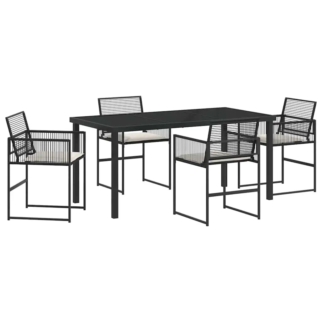 Outdoor Dining Furniture Set Black Poly Rattan 5 Piece with Glass Top Table for Patio and Garden