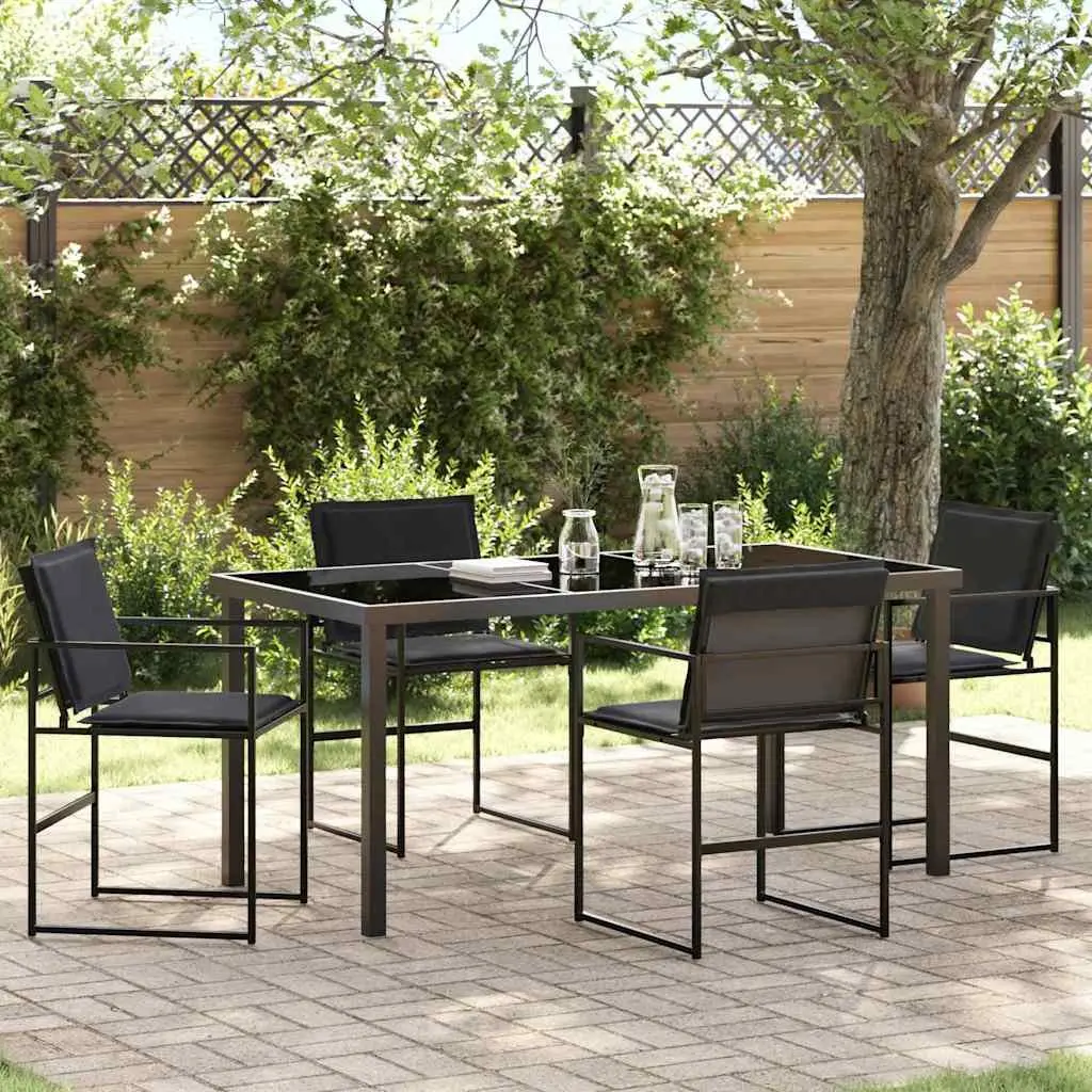 Garden Dining Set Powder-Coated Steel 5 Piece Black Outdoor Seating Patio Furniture