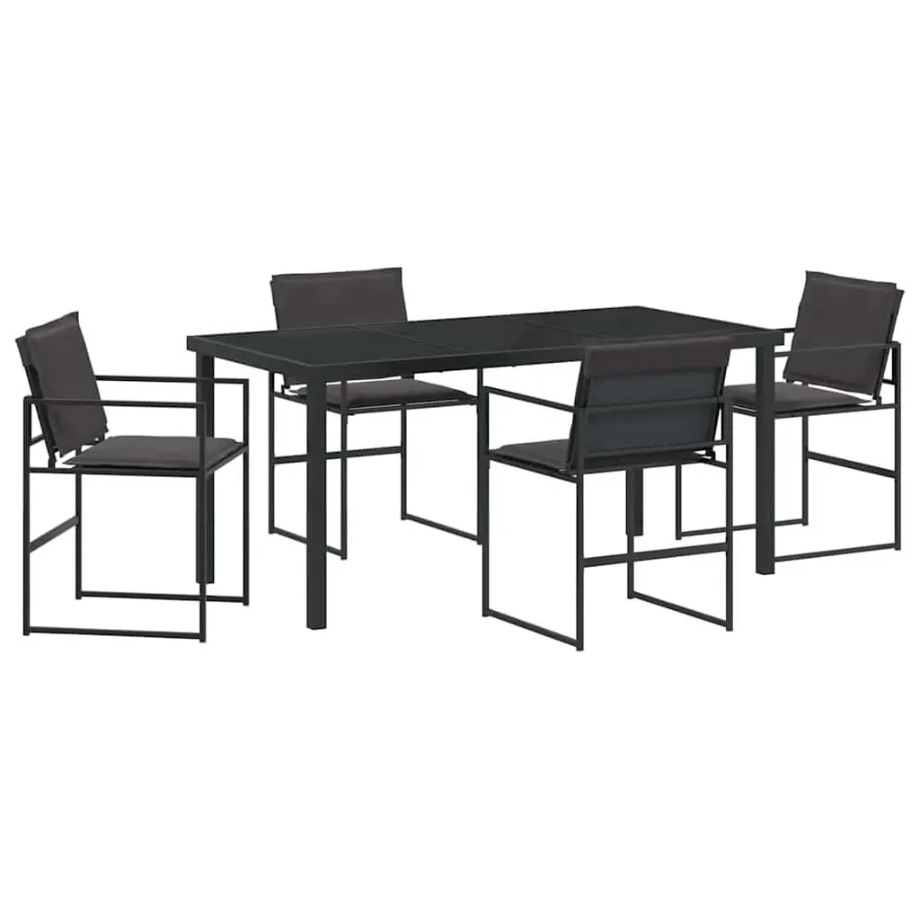 Garden Dining Set Powder-Coated Steel 5 Piece Black Outdoor Seating Patio Furniture