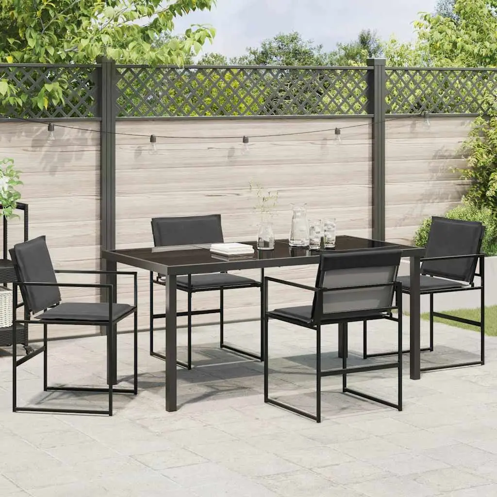 Garden Dining Set Powder-Coated Steel 5 Piece Black Outdoor Seating Patio Furniture