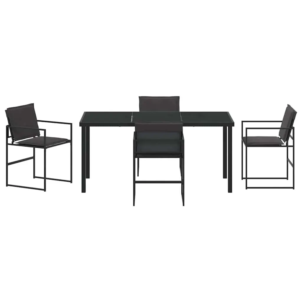 Garden Dining Set Powder-Coated Steel 5 Piece Black Outdoor Seating Patio Furniture