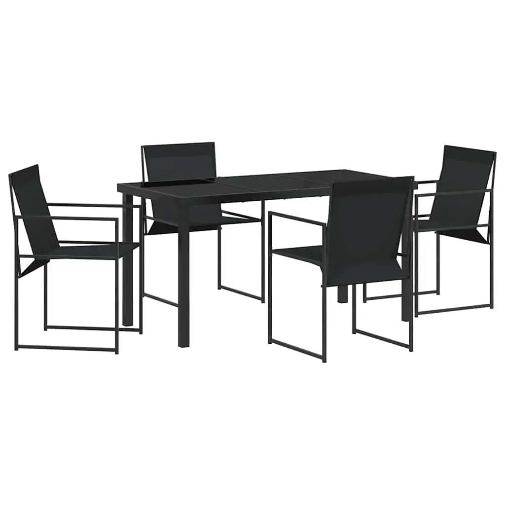 Outdoor Dining Set Black Powder-coated Steel 5 Pieces Textilene Chairs Table
