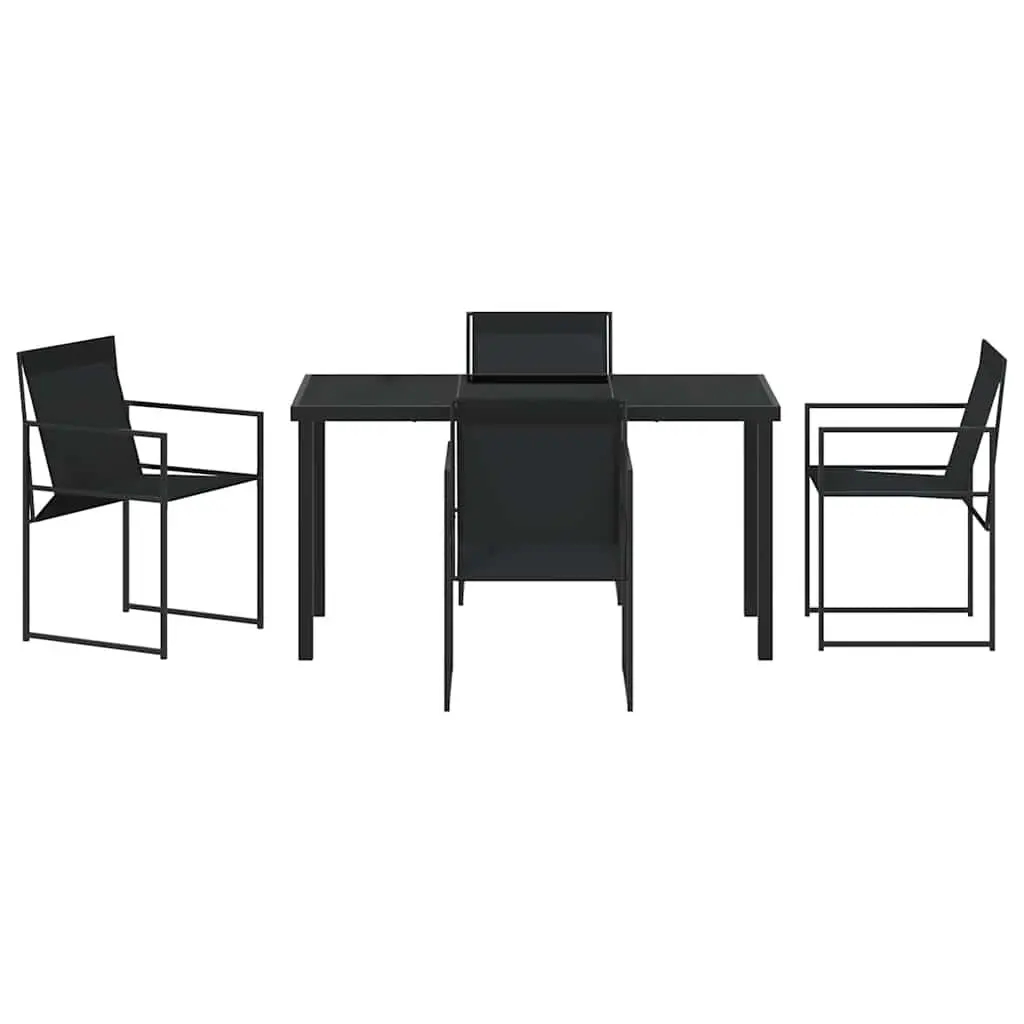 Outdoor Dining Set Black Powder-coated Steel 5 Pieces Textilene Chairs Table