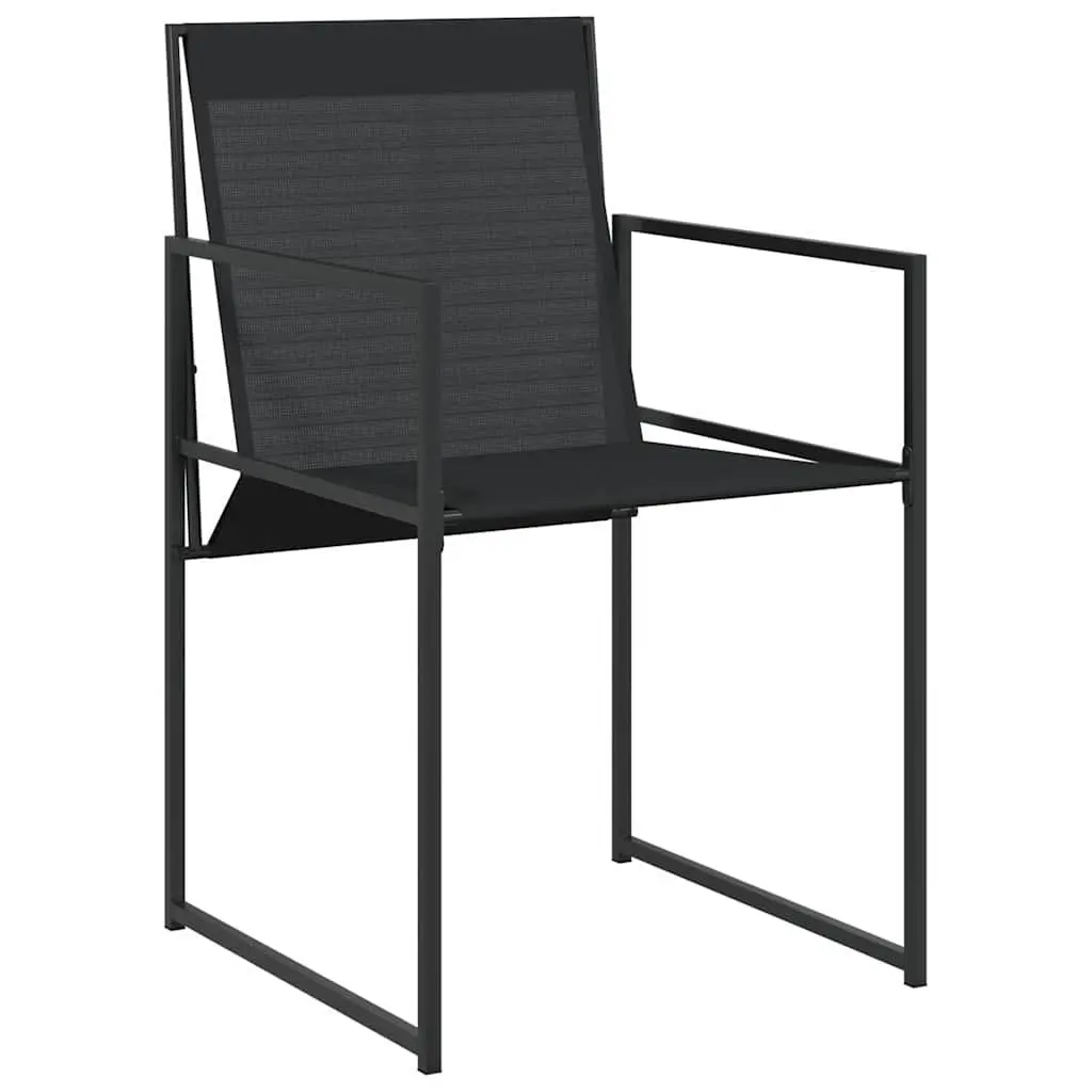 Garden Dining Set 5 Piece Black Textilene Steel Chairs and Tempered Glass Table