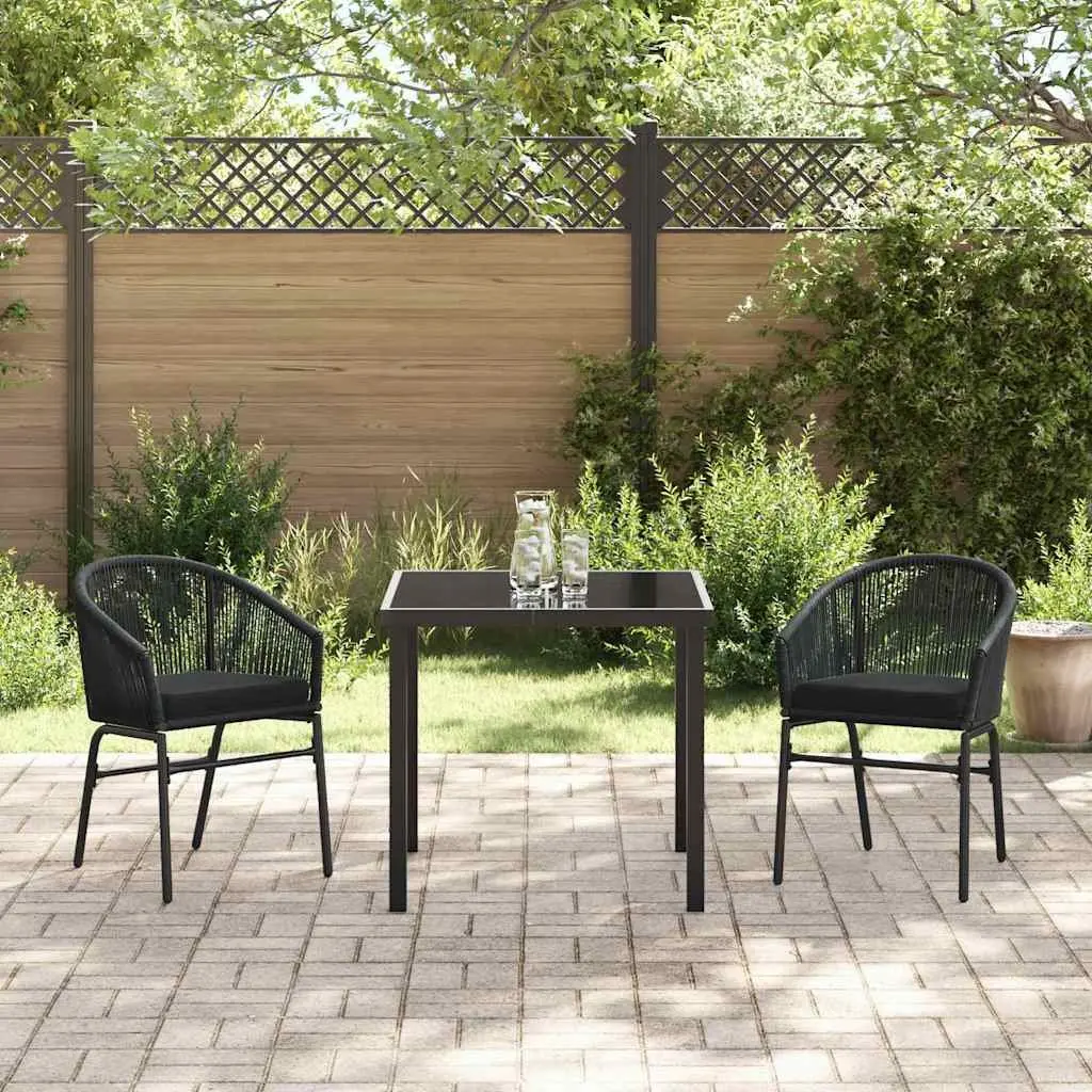 Garden Dining Set Powder-coated Steel 3 Piece Black with Cushions