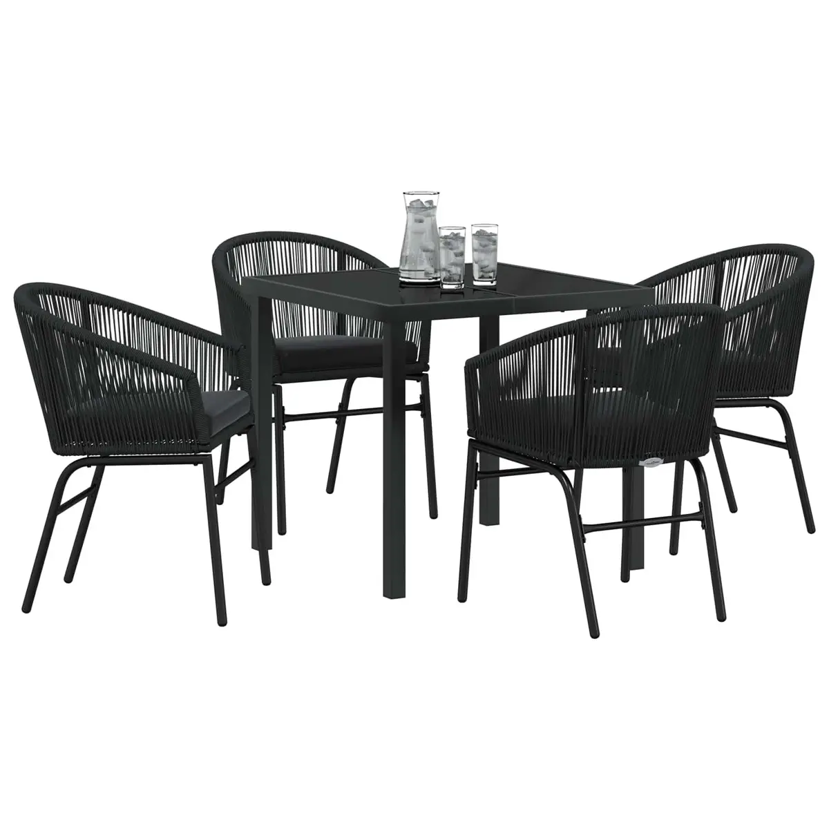 Outdoor Dining Set Rectangular Black Steel 5 Piece Garden Furniture Table with 4 Chairs