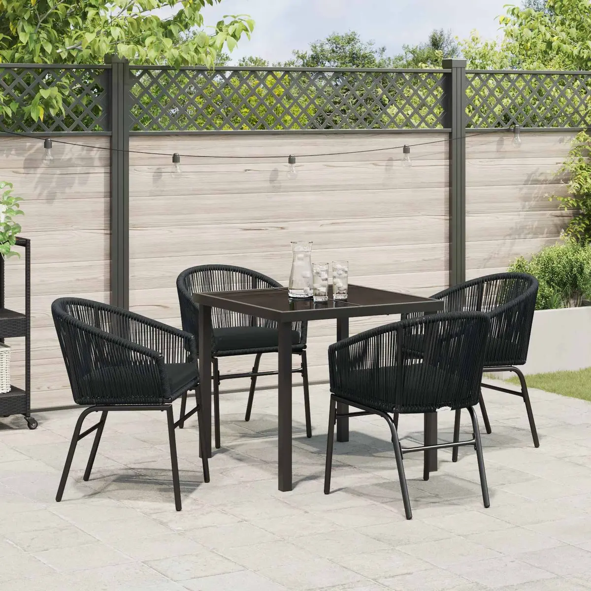 Outdoor Dining Set Rectangular Black Steel 5 Piece Garden Furniture Table with 4 Chairs
