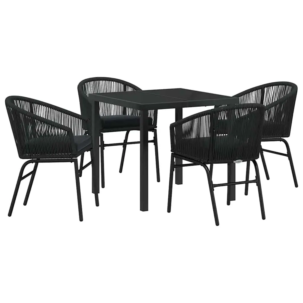 Outdoor Dining Set Rectangular Black Steel 5 Piece Garden Furniture Table with 4 Chairs